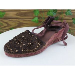 Chair Fernandez Size 38‎ M Women Sandal Ankle Strap Brown Fabric
